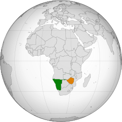 Map indicating locations of Namibia and Zimbabwe