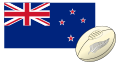 Flag of New Zealand with rugby ball and silver fern