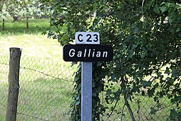 Cartouche E44 C23 sur panneau E31 Gallian à Cruzilles-lès-Mépillat.