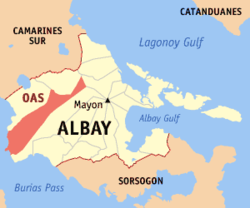Mapa han Albay nga nagpapakita kon hain nahamutangan an Oas.