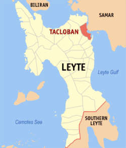 Map of Eastern Visayas with Tacloban highlighted