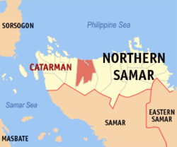 Mapa san Northern Samar nga nagpapakita kon hain nahimutang an Bungto san Catarman.