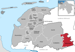 Läget för staden Wiesmoor i Landkreis Aurich