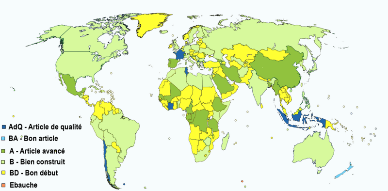 Etat d'avancement des articles sur les pays en novembre 2017