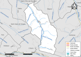 Carte en couleur présentant le réseau hydrographique de la commune