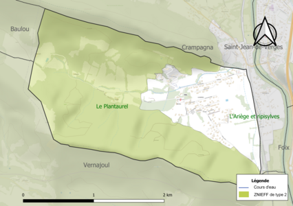 Carte de la ZNIEFF de type 2 sur la commune.