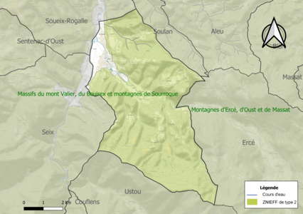 Carte de la ZNIEFF de type 2 sur la commune.