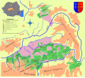 Detailed map depicting the 7 seats (German: Sieben Stühle) of the Transylvanian Saxon lands in Transylvania