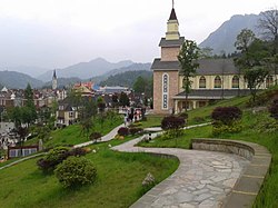 Catholic church overlooking Bailu Town
