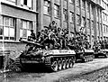 "A" Company, 612th Tank Destroyer battalion, carrying troops of the 2nd Infantry Division, 9th Infantry Regiment, during World War II.