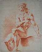 Italian sanguine sketch of a male nude, 18th century
