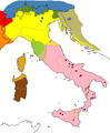 Regional languages of Italy according to Clemente Merlo and Carlo Tagliavini in 1939