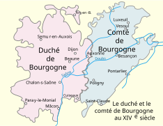 Le Duché et « la » Comté (terre d'Empire) de Bourgogne au XIVe siècle.