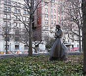 The statue of Eleanor Roosevelt seen from the northeast.
