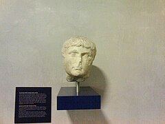 A marble head, likely depicting Nero, son of Germanicus, found at Duomo station.