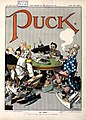 1909 cartoon in Puck shows (clockwise) US, Germany, Britain, France and Japan engaged in naval race in a "no limit" game.