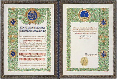 Nobel Prize in Physics diploma, by Sofia Gisberg (restored by Jebulon)
