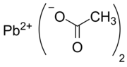 Ацетат свинца (II), также известный, как «свинцовый сахар» (сладкий свинец). Кристаллическое вещество, напоминающее по виду кристаллы сахарозы, сладкое на вкус, с металлическим привкусом (сладость достигает 1,2 по относительной шкале сладости), хорошо растворяется в воде. Известен с древнейших времён, использовался в качестве подсластителя (так называемый дефрутум) в древнем Риме. В средние века использовался в качестве отравляющего вещества (из-за своего вкуса). Высокотоксичен, обладает нейротропным воздействием, смертельная доза для человека составляет менее 3500 мг (в пересчёте на свинец).
