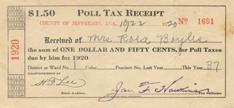 Photograph of an Alabama woman's poll tax receipt