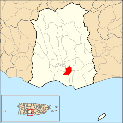 Location of barrio San Antón within the municipality of Ponce shown in red