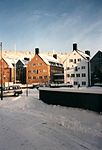 Humlegården (hus M, kriminologi) och Bryggeriet (hus L, datateknik och ekonomi), båda byggda 1997.