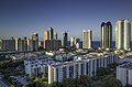 Skyline from the West in 2015. On the left side of the photo some of the oldest high rises in the city, dating to the 1960s and 1970s, can be seen.