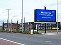 "Thank you to our amazing NHS staff ... #ThankYouNHS" sign on an electronic billboard in Leeds