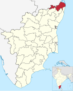 蒂魯沃盧爾縣（紅色）在泰米爾納德邦的位置