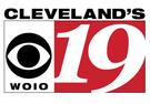 At top, "CLEVELAND'S" in bold serif; to the left, the CBS eye logo in black; to the right, a red square with a white "19" in a sans serif.