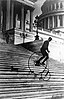 An American Star Bicycle being ridden down the steps of the United States Capitol in 1885