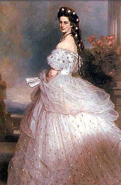 Rosa balklänning i tyll skapad för Elisabeth av Bayern. Målning av Franz Xaver Winterhalter.