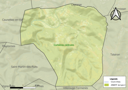 Carte de la ZNIEFF de type 2 sur la commune.