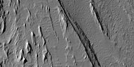 Close view of yardangs from a previous image, as seen by HiRISE under HiWish program