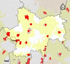 Localisation de l'aire d'attraction de Digoin dans le département de Saône-et-Loire.