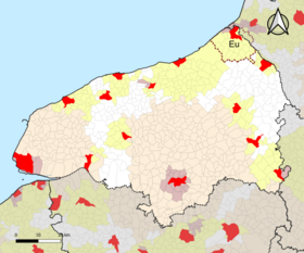Localisation de l'aire d'attraction d'Eu dans le département de la Seine-Maritime.