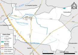 Carte en couleur présentant le réseau hydrographique de la commune