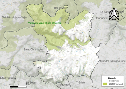 Carte de la ZNIEFF de type 2 sur la commune.