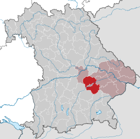 Landkreis Landshuts läge (mörkrött) i Bayern