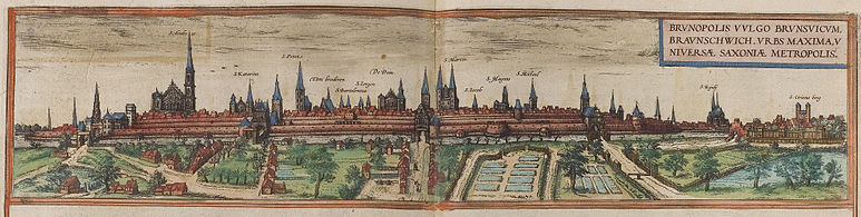 Braunschweig in the 16th century, from the Civitates orbis terrarum by Georg Braun and Frans Hogenberg.