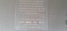 Butuntumula War Memorial Tombstone.