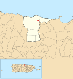 Location of Dorado barrio-pueblo within the municipality of Dorado shown in red