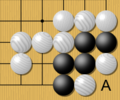 Image 11Under normal rules, White cannot play at A because that point has no liberties. Under the Ing and New Zealand rules, White may play A, a suicide stone that kills itself and the two neighboring white stones, leaving an empty three-space eye. Black naturally answers by playing at A, creating two eyes to live. (from Go (game))