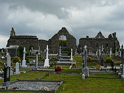 Lislaughtin Abbey ruins and modern cemetery