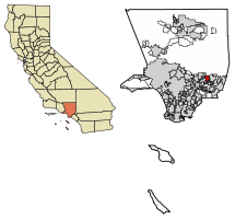 Location of Azusa in Los Angeles County, California