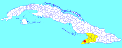 Media Luna municipality (red) within Granma Province (yellow) and Cuba