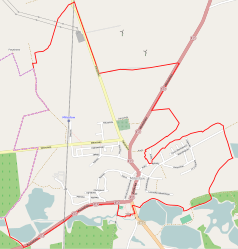 Mapa konturowa Miłosławia, w centrum znajduje się punkt z opisem „Browar Fortuna”