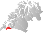 Mapa do condado de Troms og Finnmark com Skånland em destaque.