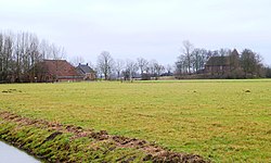 Blick auf die Warft mit der Kirche