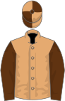 Fawn, brown sleeves, quartered cap, brown pompon