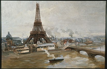 Paul-Louis Delance (1848-1924). La tour Eiffel vue de la Seine. 1889